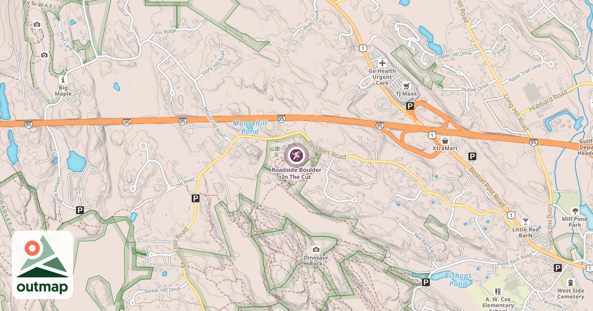 Map of Roadside Boulder In The Cut
