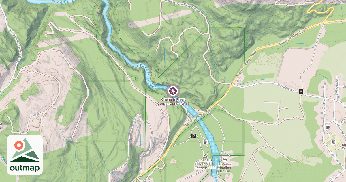 Map of Chehalis River Gorge - Zunga Wall