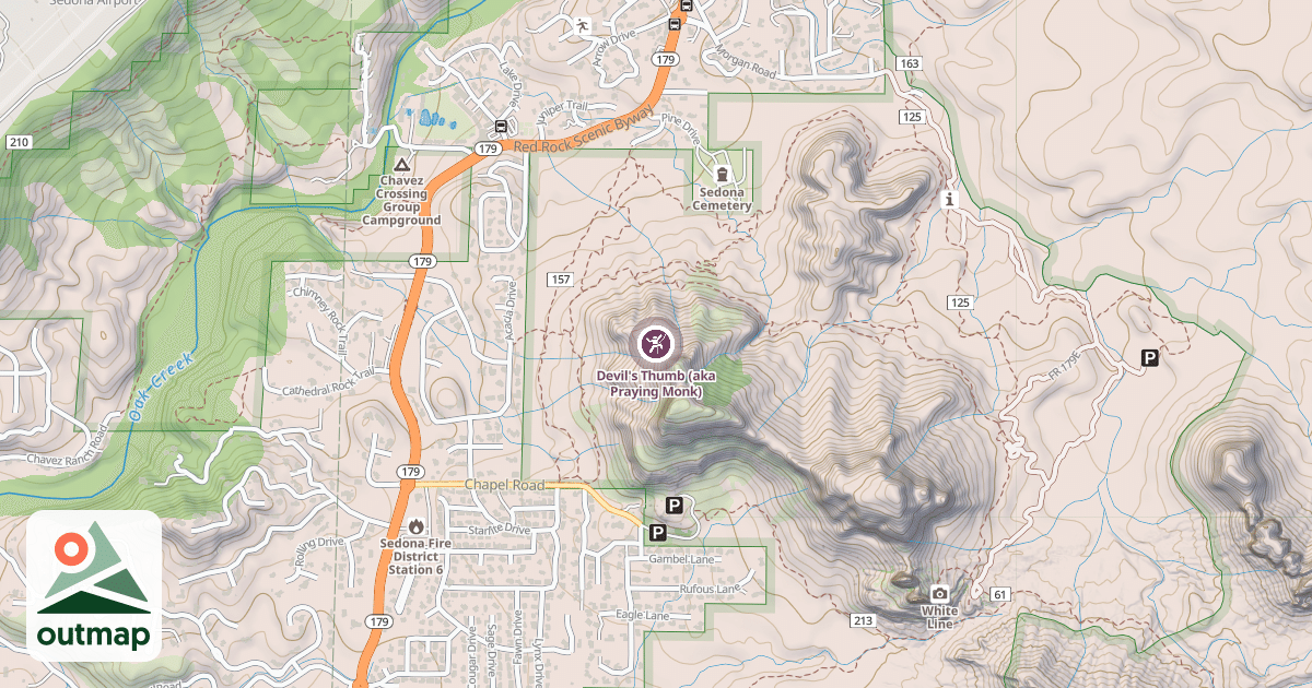 Map of Devil's Thumb (aka Praying Monk)