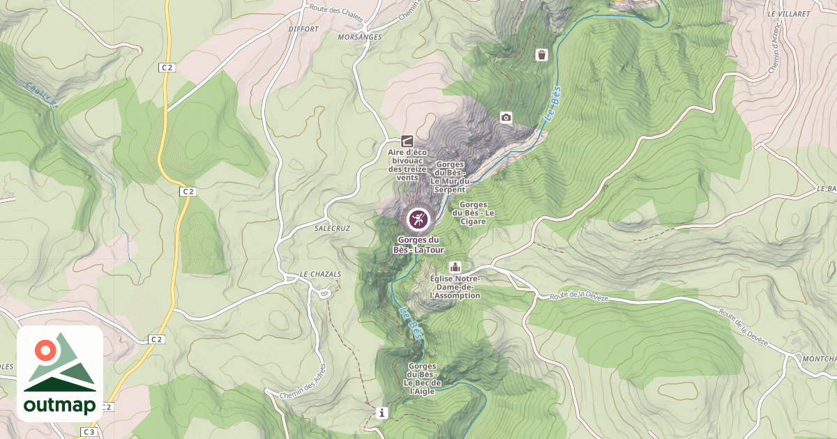 Map of Gorges du Bès - La Tour