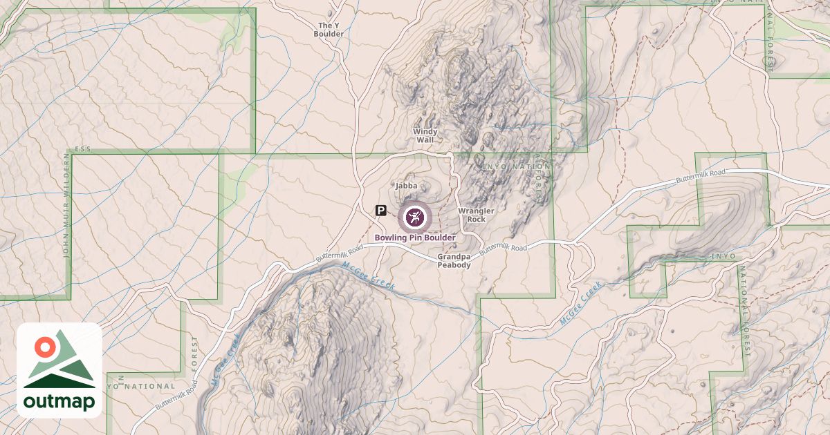 Map of Bowling Pin Boulder