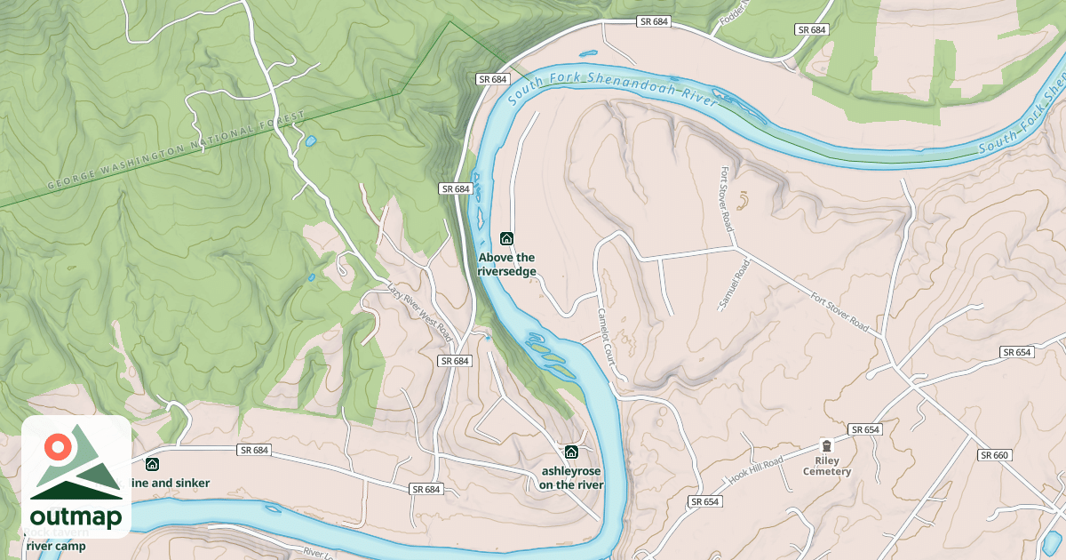 Map of Christopher's riverside cabins