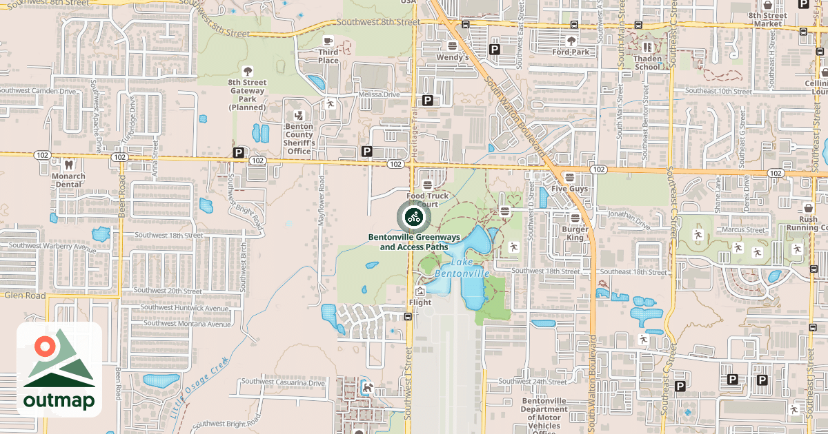 Map of Bentonville Greenways and Access Paths