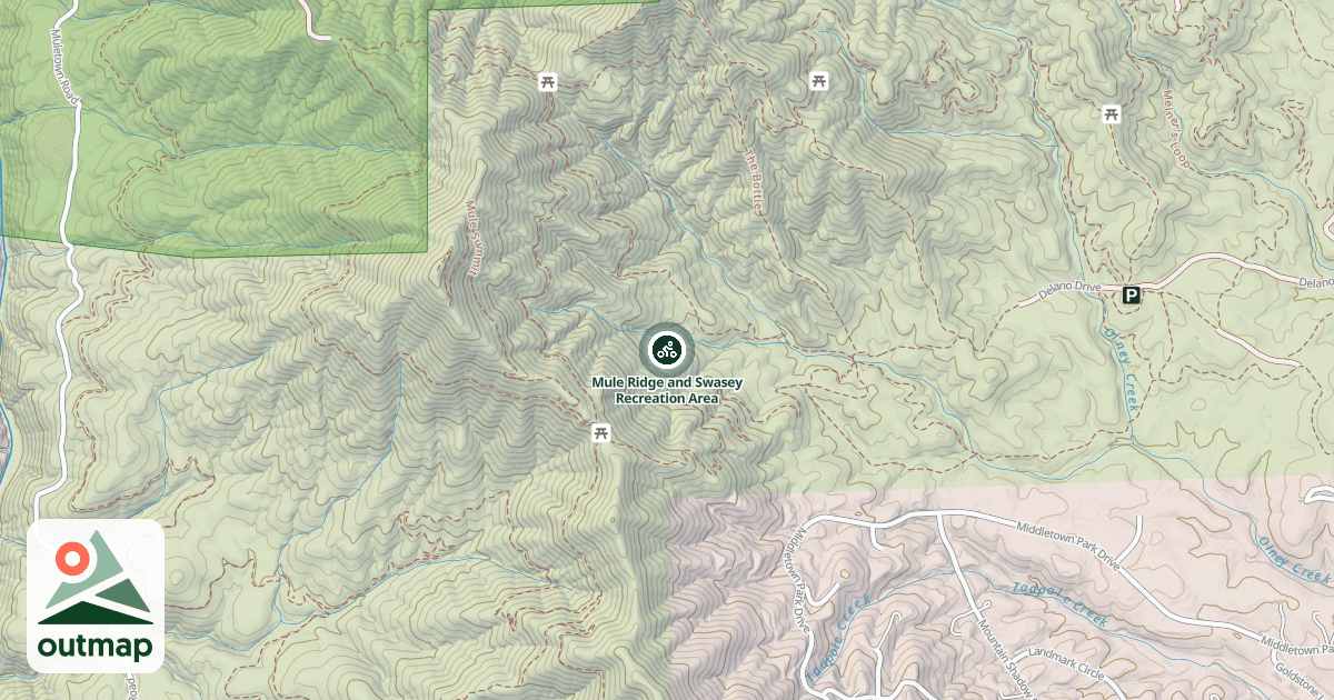 Map of Mule Ridge and Swasey Recreation Area