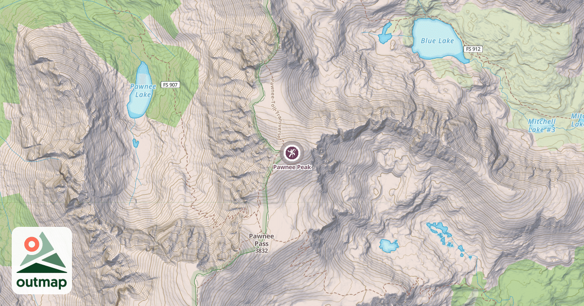 Map of Pawnee Peak