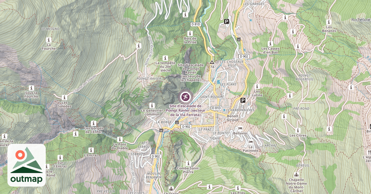 Map of Site d'escalade de Poingt Ravier (secteur de la Via Ferrata)