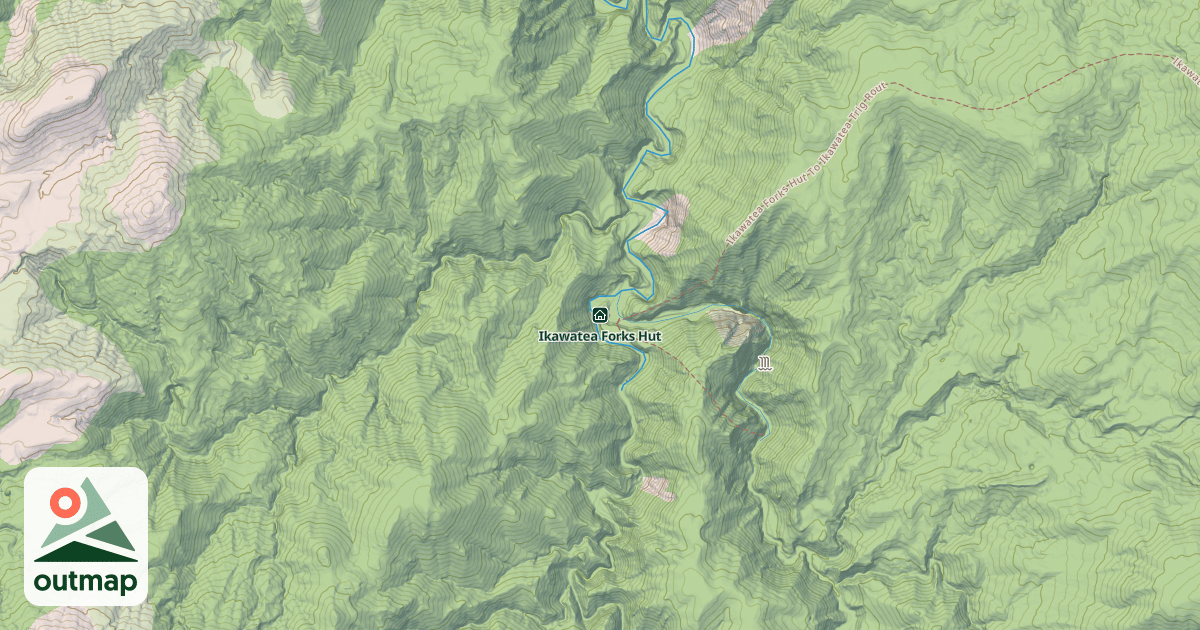 Map of Ikawatea Forks Hut