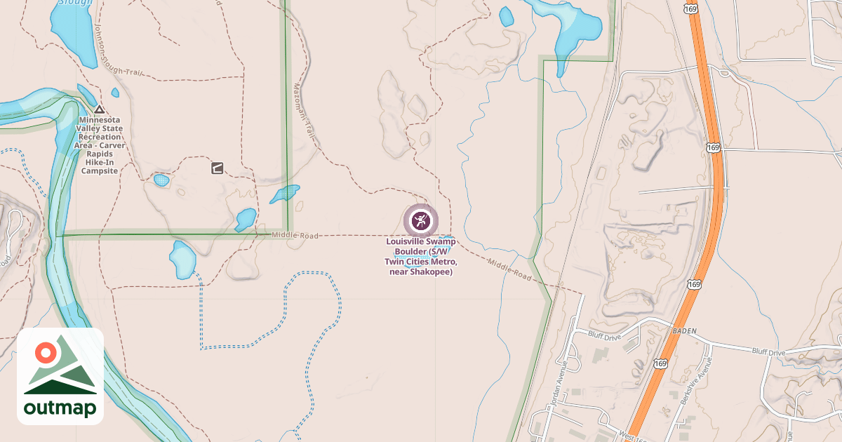 Map of Louisville Swamp Boulder (S/W Twin Cities Metro, near Shakopee)