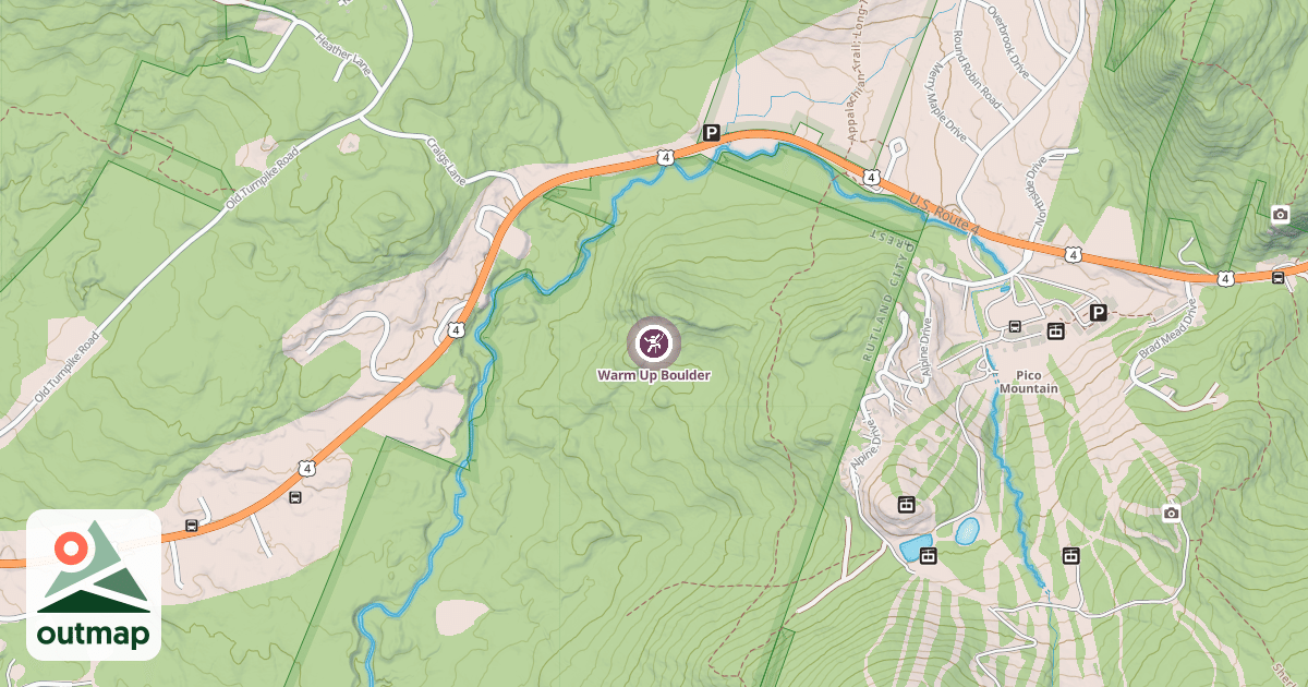 Map of Warm Up Boulder