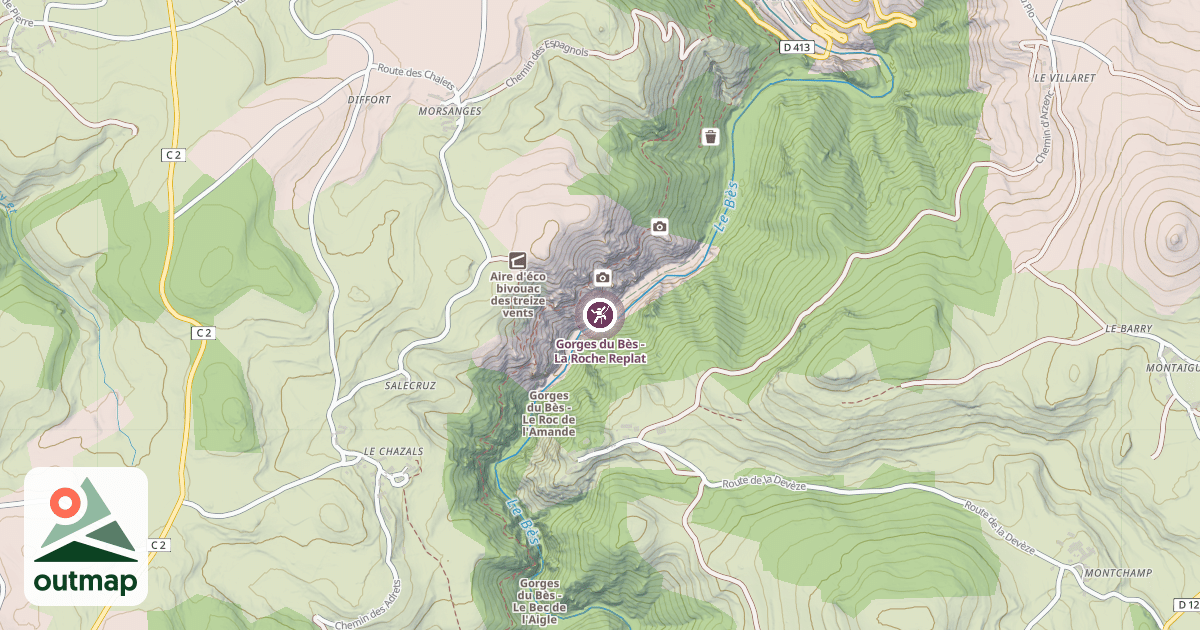 Map of Gorges du Bès - La Roche Replat