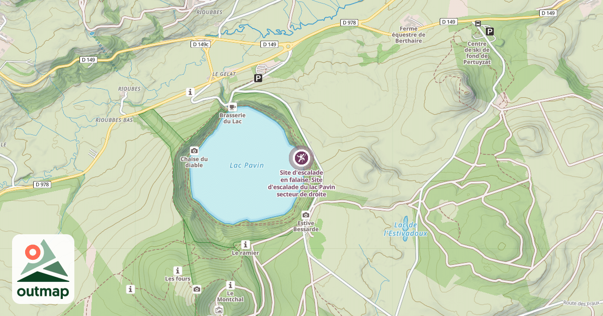 Map of Site d'escalade en falaise, Site d'escalade du lac Pavin secteur de droite