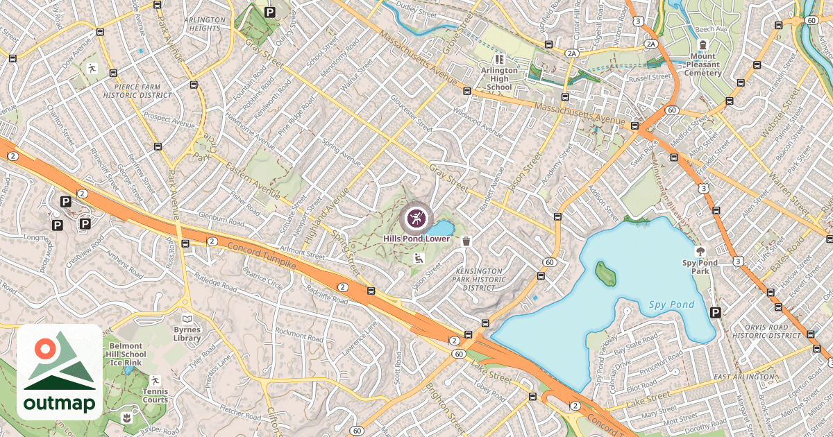 Map of Hills Pond Lower
