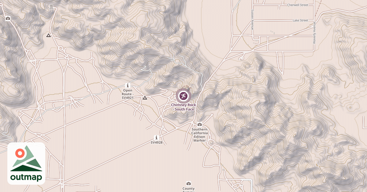 Map of Chimney Rock - South Face