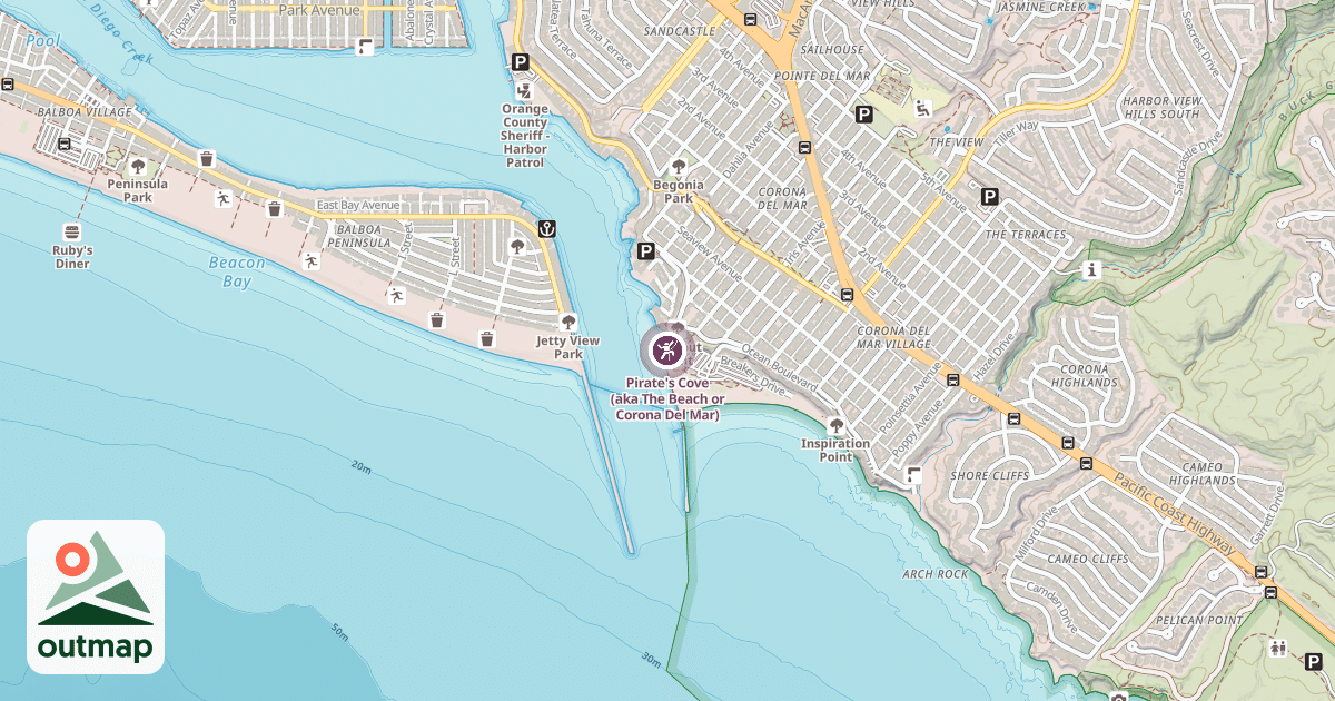 Map of Pirate's Cove (aka The Beach or Corona Del Mar)
