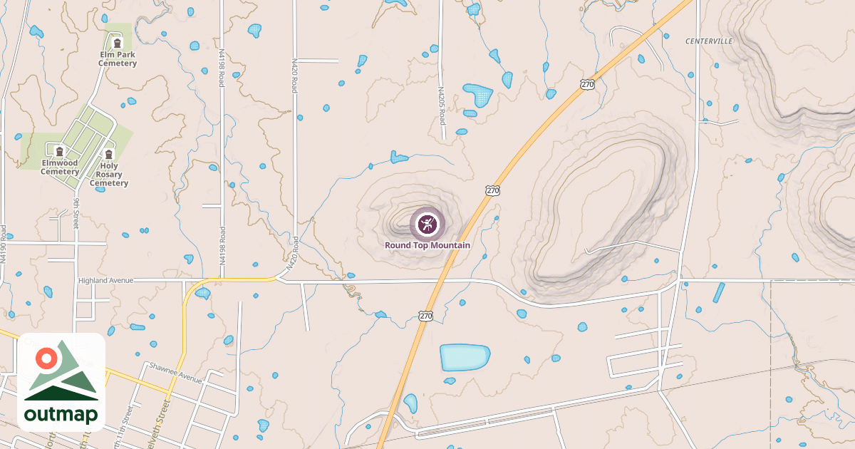 Map of Round Top Mountain in Pittsburg