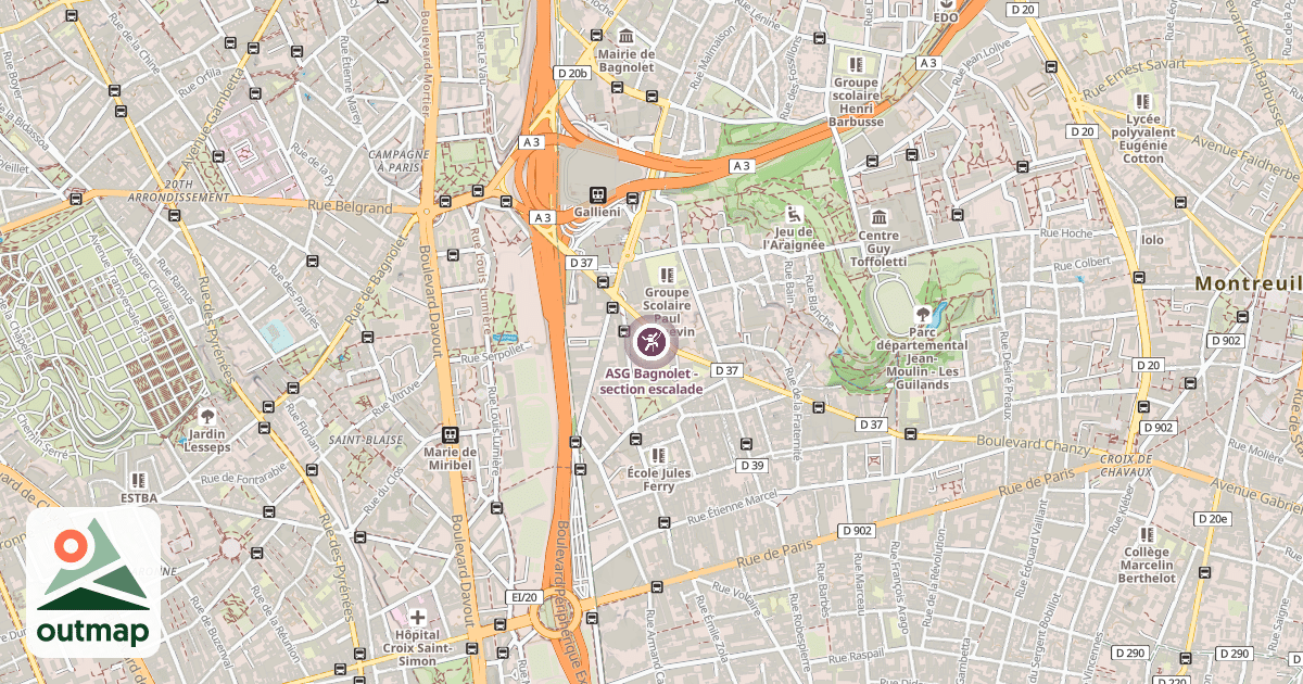 Map of ASG Bagnolet - section escalade