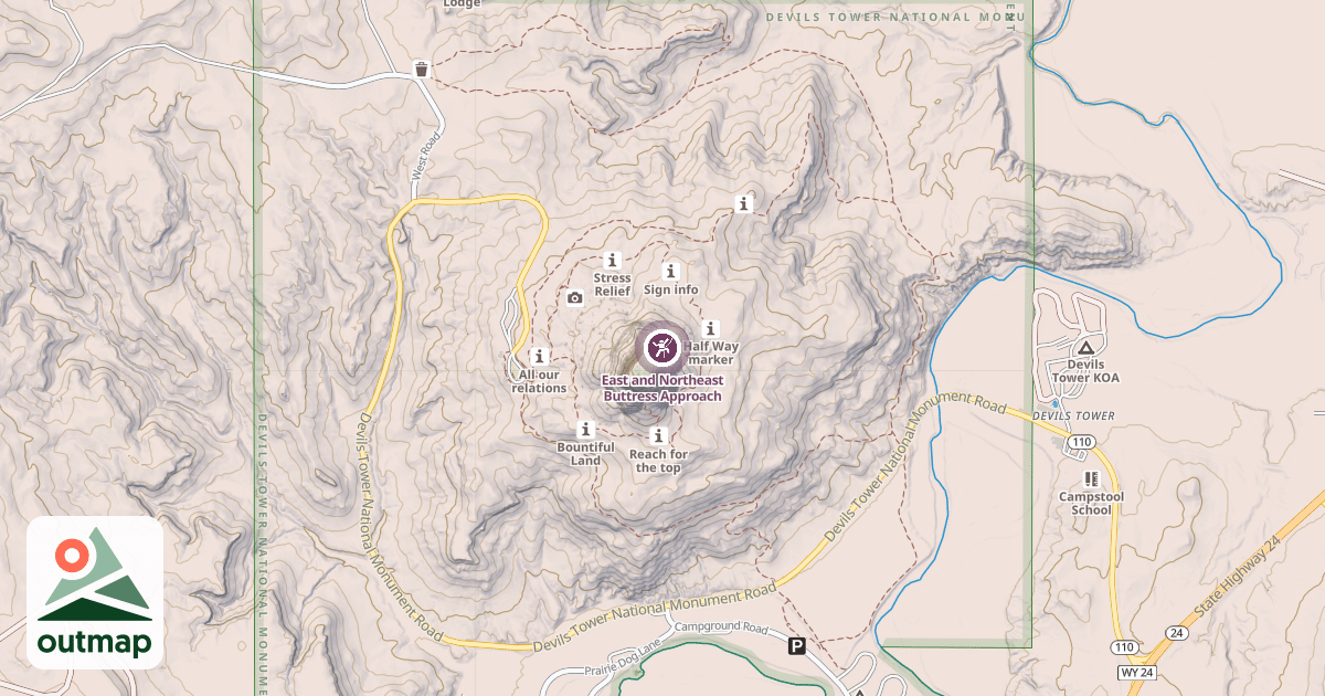Map of East and Northeast Buttress Approach