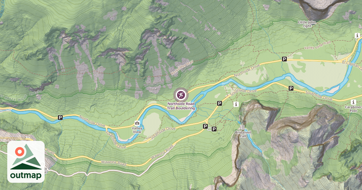 Map of Northside Road Trail Bouldering