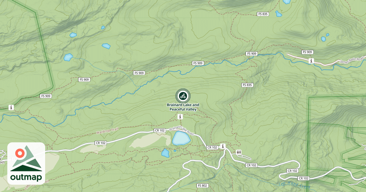 Map of Brainard Lake and Peaceful Valley