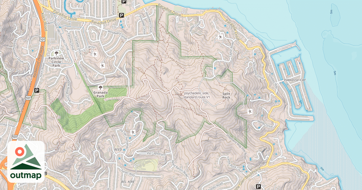 Map of psychedelic side, standard route