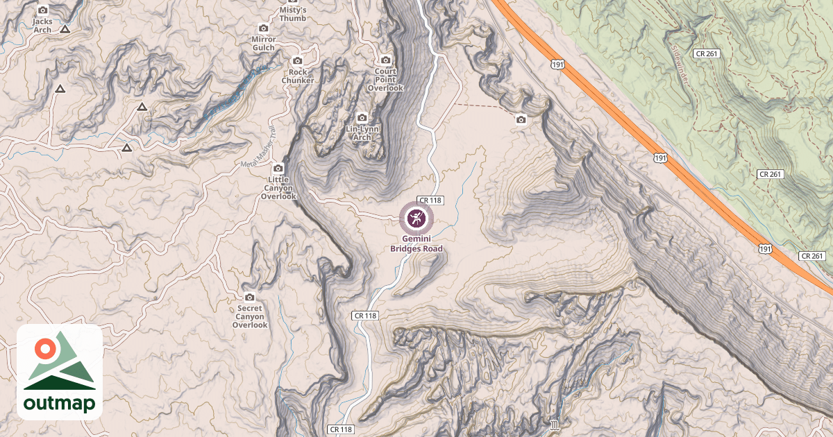 Map of Gemini Bridges Road