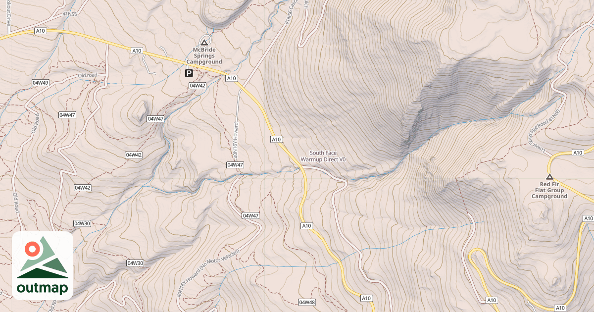 Map of South Face Warmup Direct