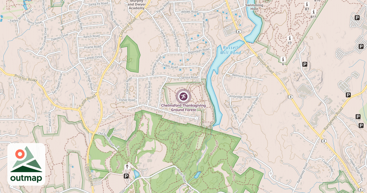 Map of Chelmsford Thanksgiving Ground Forest