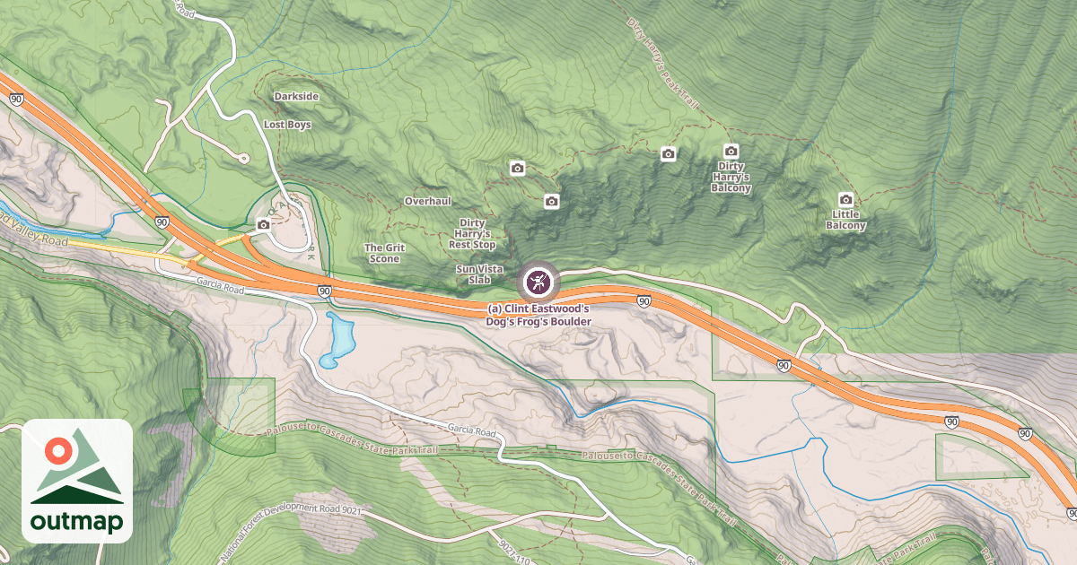 Map of (a) Clint Eastwood's Dog's Frog's Boulder