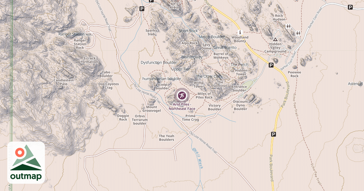 Map of Arid Piles - Northeast Face