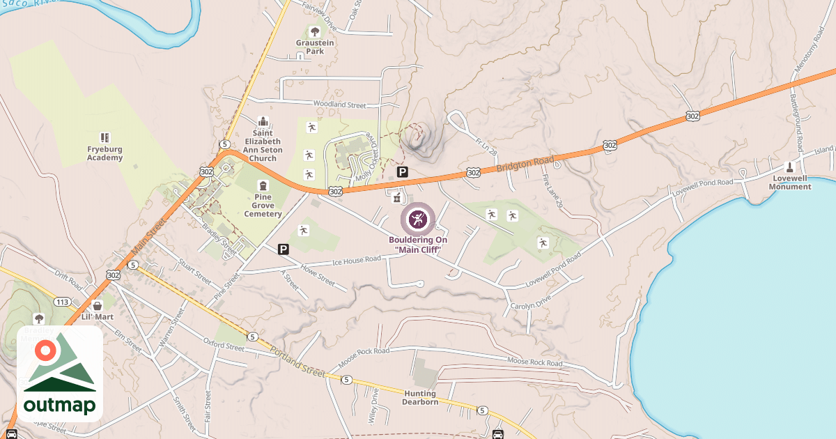 Map of Bouldering On "Main Cliff"