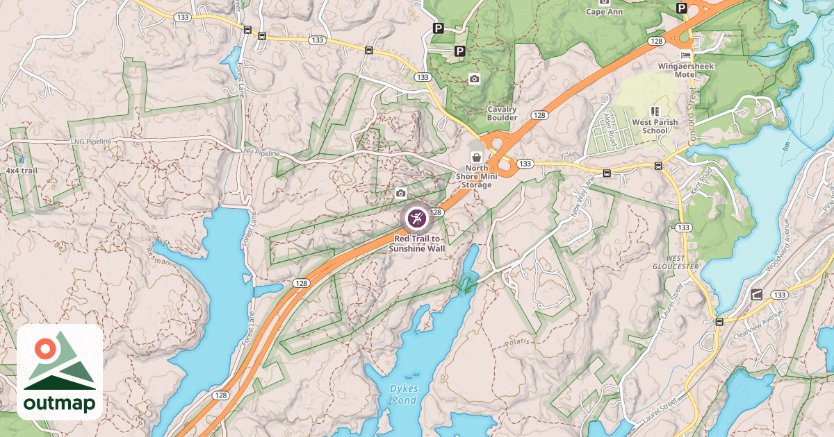Map of Red Trail to Sunshine Wall