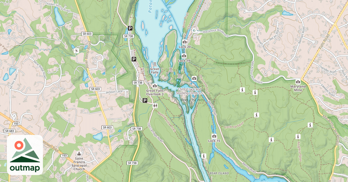 Map of Chris' Crack and Stocking Climb