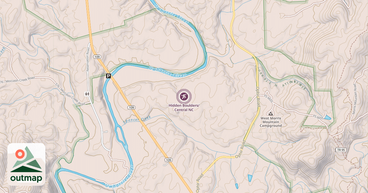 Map of Hidden Boulders/Central NC