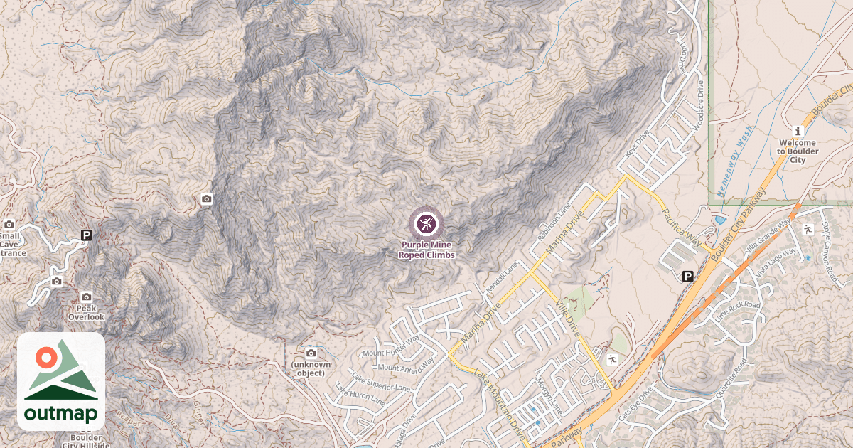 Map of Purple Mine Roped Climbs