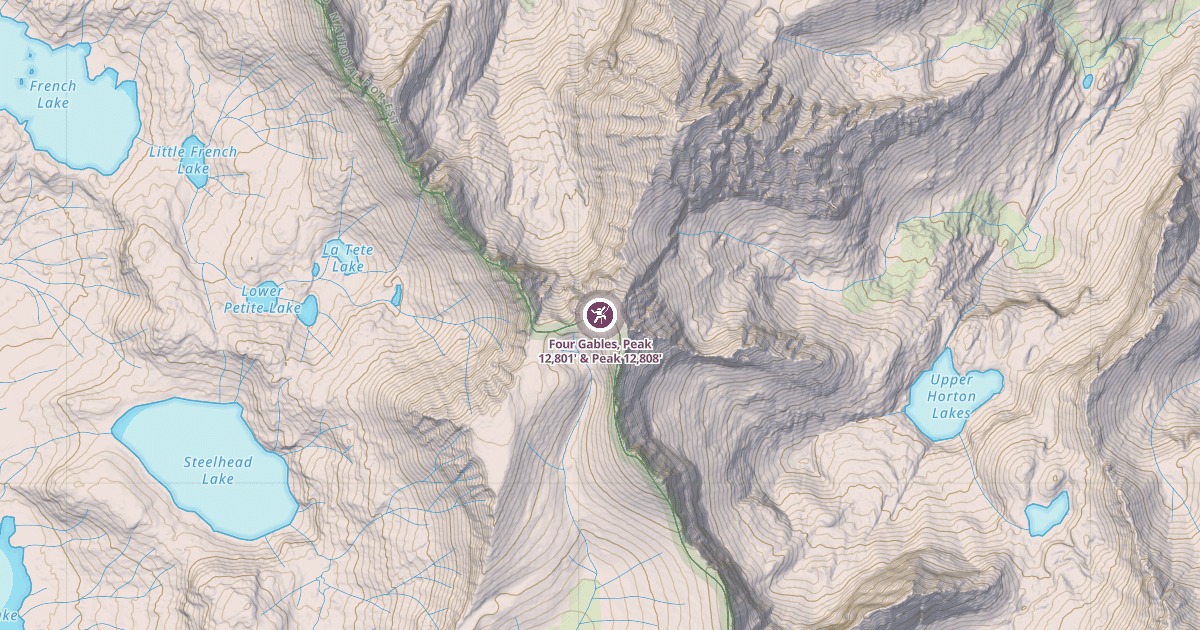 Map preview of Four Gables, Peak 12,801' & Peak 12,808'