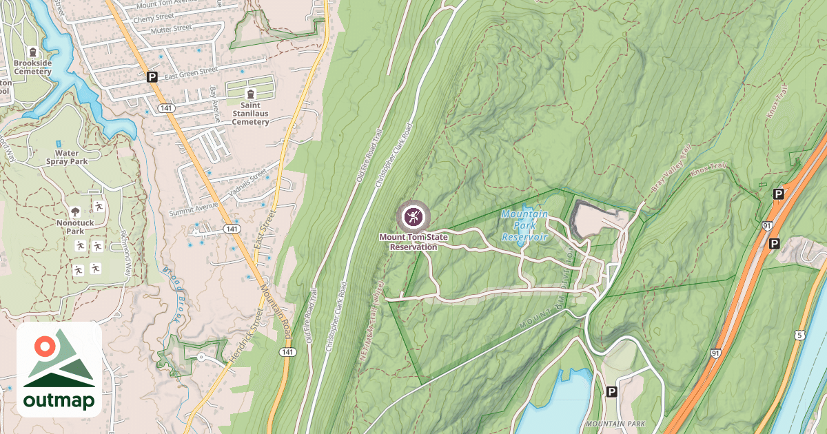 Map of Mount Tom State Reservation