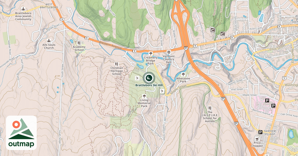 Map of Brattleboro Ski Hill