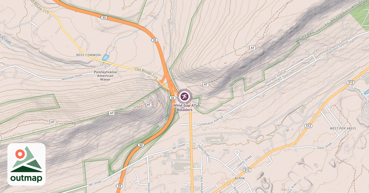 Map of Wind Gap AT Boulders