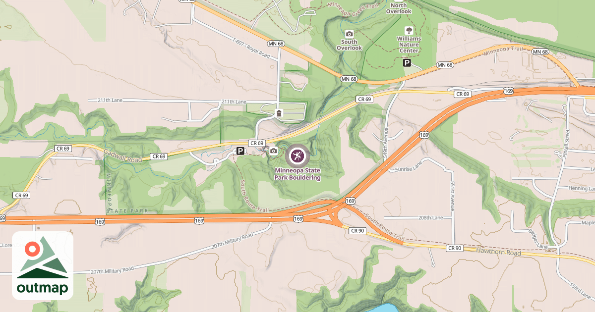 Map of Minneopa State Park Bouldering