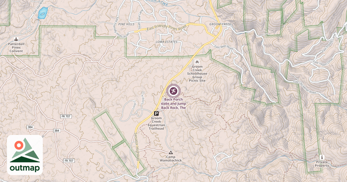 Map of Back Porch slabs and Jump Back Rock, The