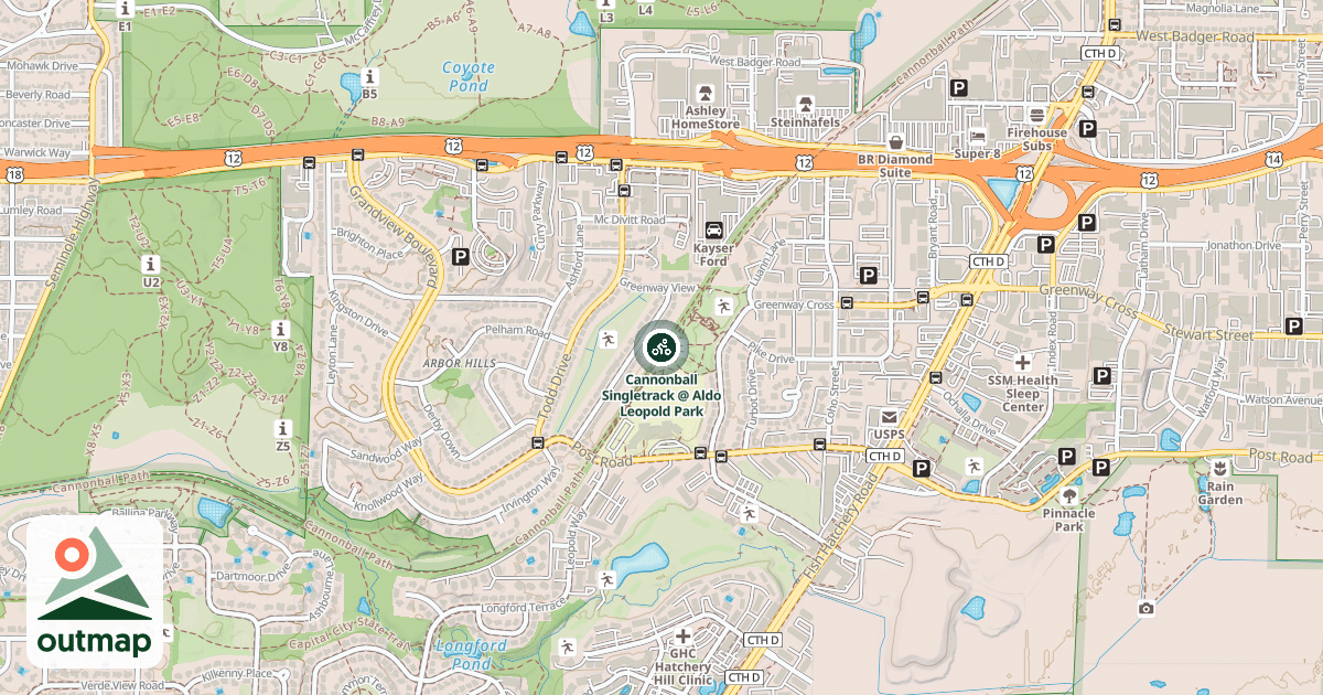 Map of Cannonball Singletrack @ Aldo Leopold Park