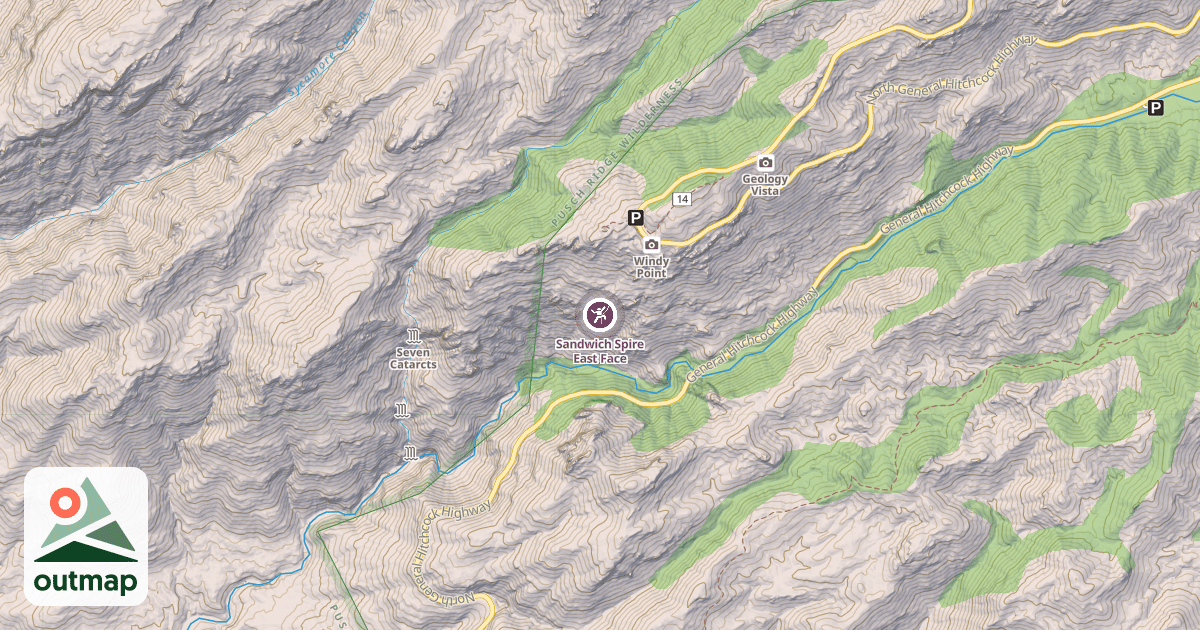 Map of Sandwich Spire East Face
