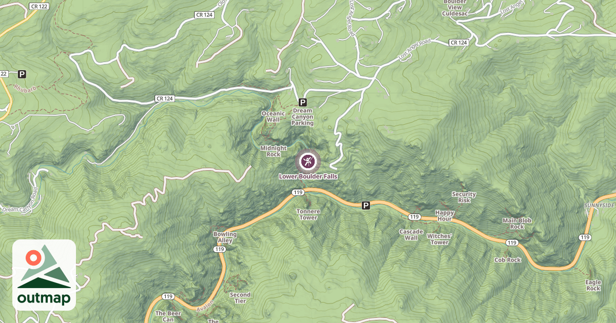 Map of Lower Boulder Falls