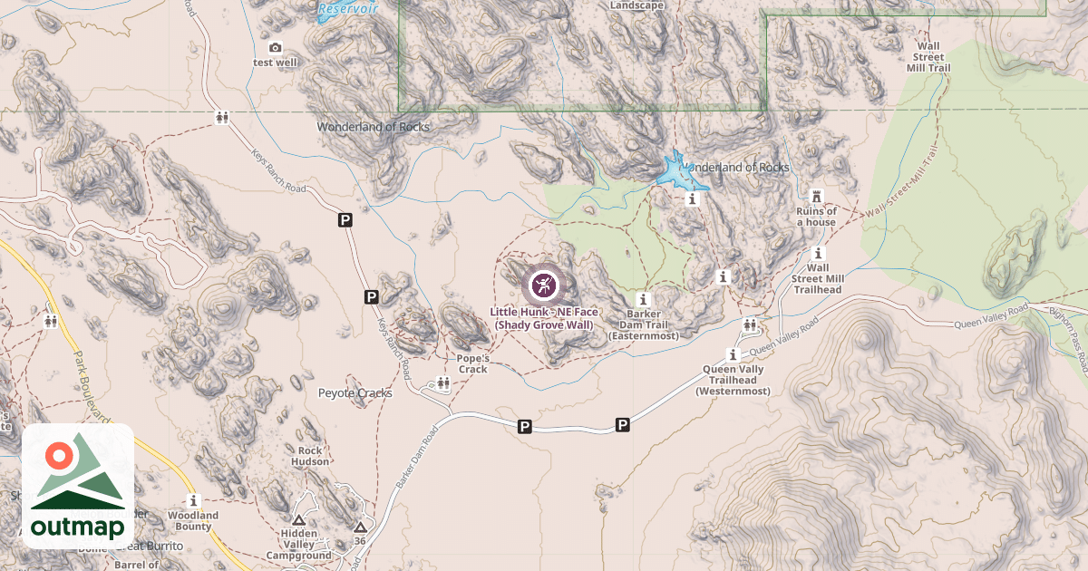 Map of Little Hunk - NE Face (Shady Grove Wall)