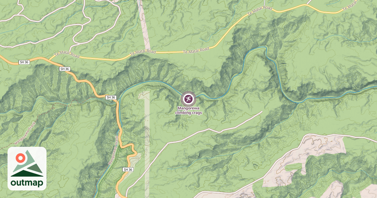 Map of Mangorewa climbing crags