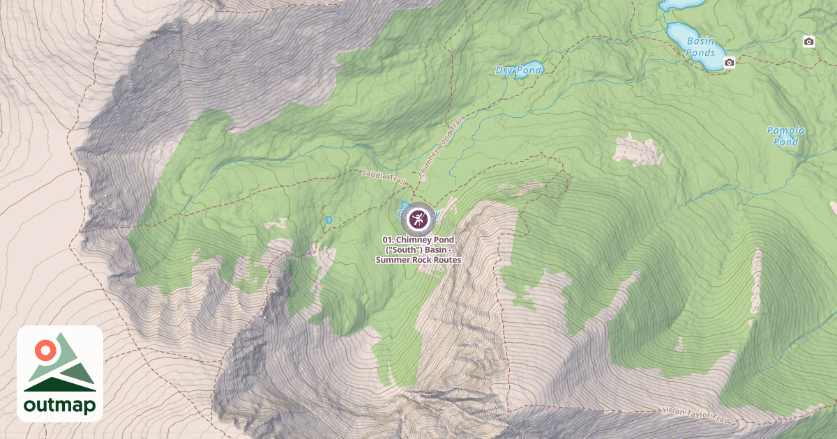 Map of 01. Chimney Pond ("South") Basin - Summer Rock Routes