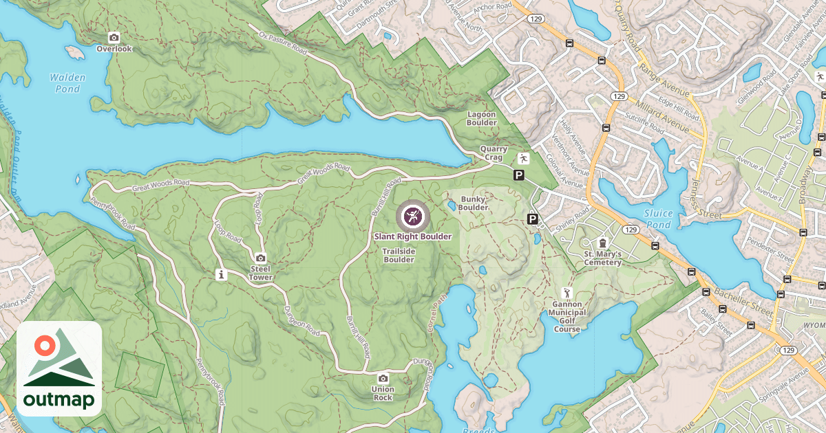 Map of Slant Right Boulder