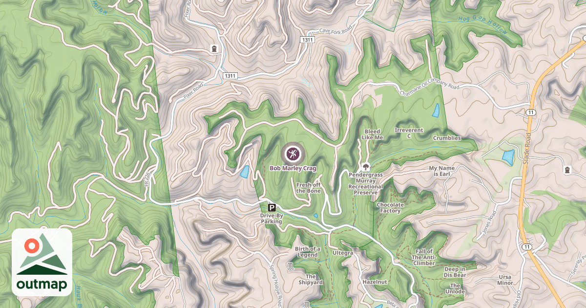 Map of Bob Marley Crag
