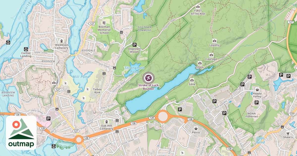 Map of Stroke of Luck Boulder