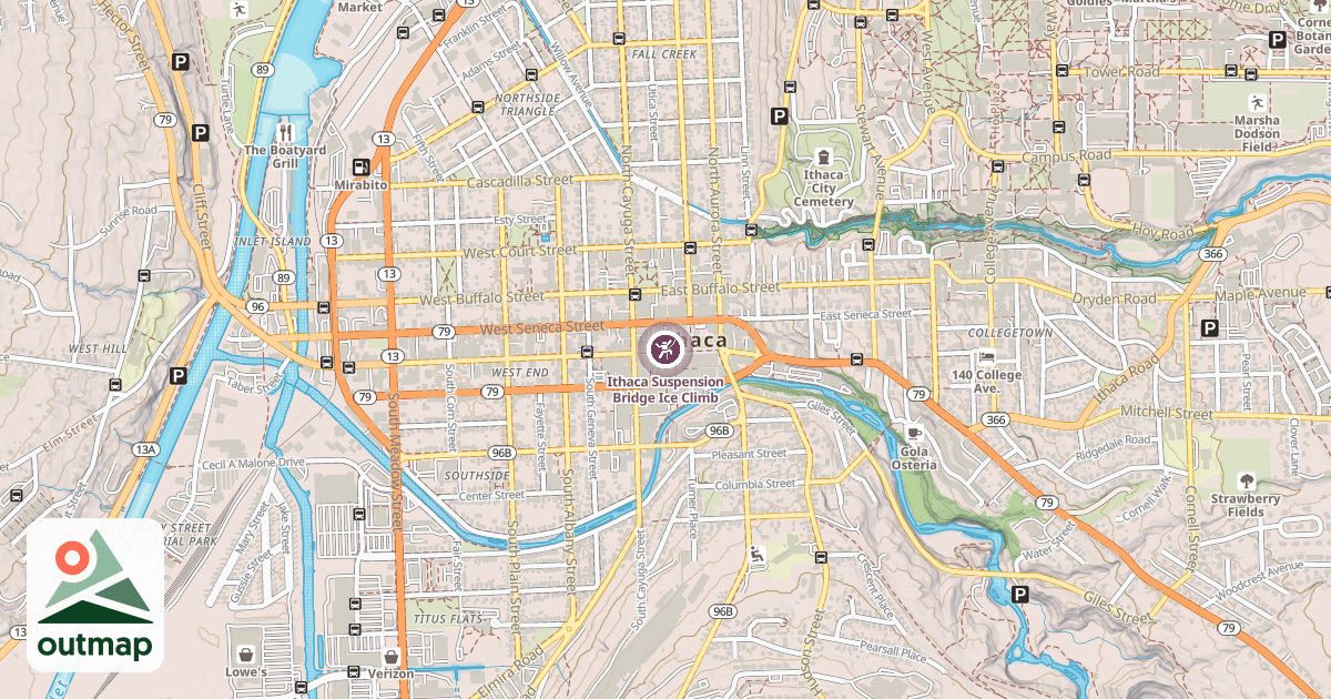Map of Ithaca Suspension Bridge Ice Climb
